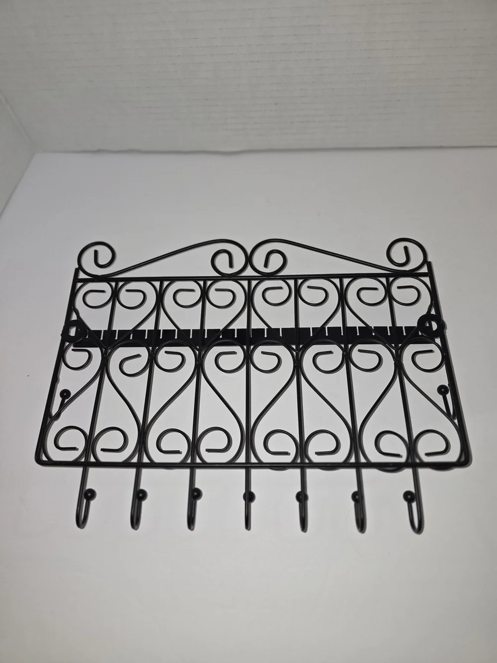 Black Metal Wall-Mount Hook Rack, 9 Hooks, Matte Finish, Decorative Traditional